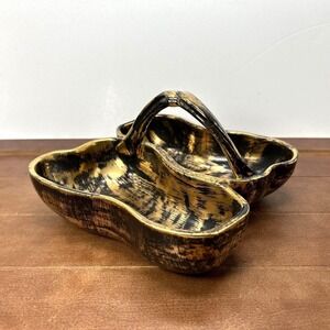Stangl Pottery Double Pear Dish‎ Black Gold Serving Bowl #3782, Vintage